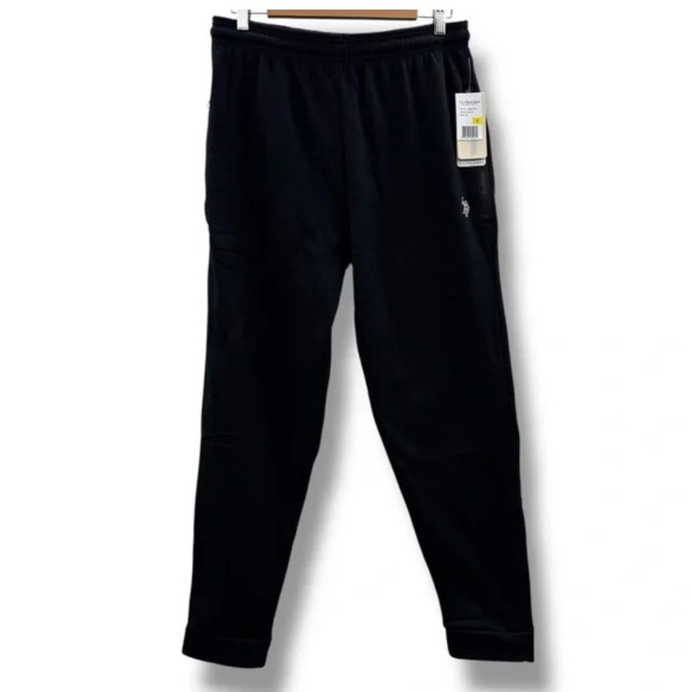 U.S. Polo Assn. Black Elastic Waist Pull On Fleece Zip Pocket‎ Sweatpants M NEW